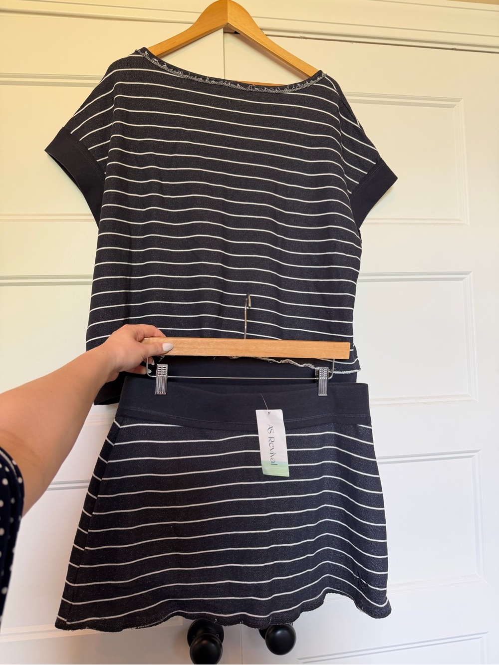ALTAR’D STATE (AS.REVIVAL)  2 PIECE SET Navy and White Striped Short Sleeve Top